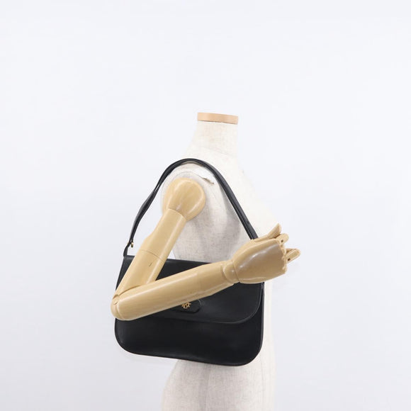 Christian Dior Shoulder Bag Leather Black Gold Auth 151397