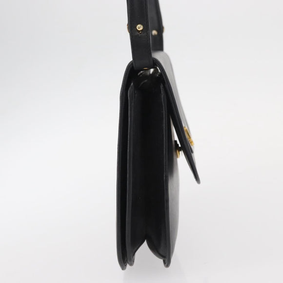 Christian Dior Shoulder Bag Leather Black Gold Auth 151397