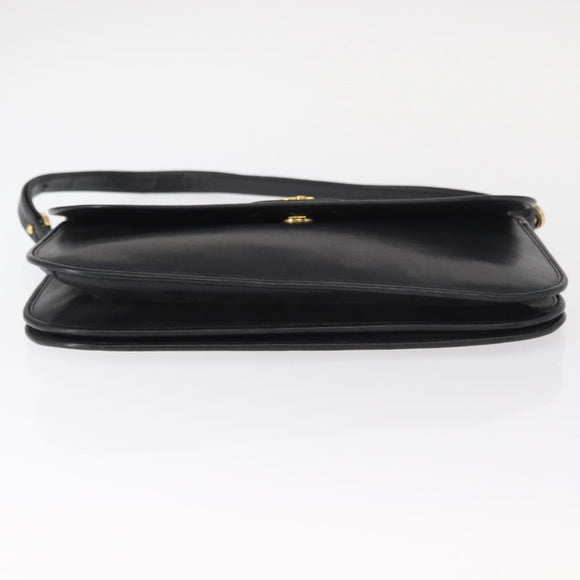 Christian Dior Shoulder Bag Leather Black Gold Auth 151397