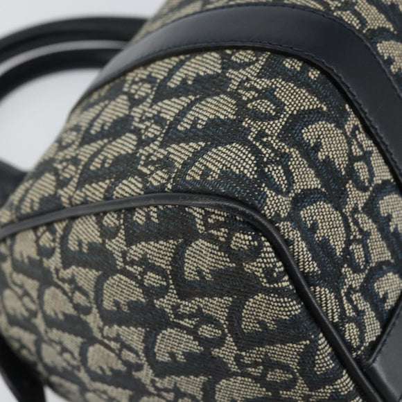 Christian Dior Trotter Canvas Boston Bag Navy Gold Auth 151399V