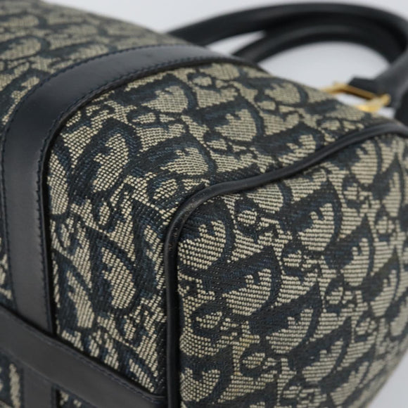 Christian Dior Trotter Canvas Boston Bag Navy Gold Auth 151399V