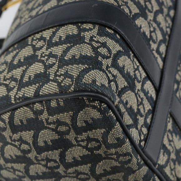 Christian Dior Trotter Canvas Boston Bag Navy Gold Auth 151399V