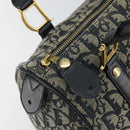 Christian Dior Trotter Canvas Boston Bag Navy Gold Auth 151399V-18