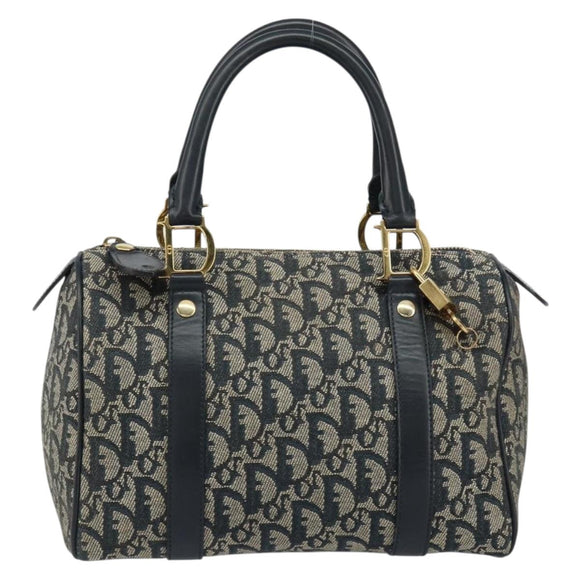 Christian Dior Trotter Canvas Boston Bag Navy Gold Auth 151399V