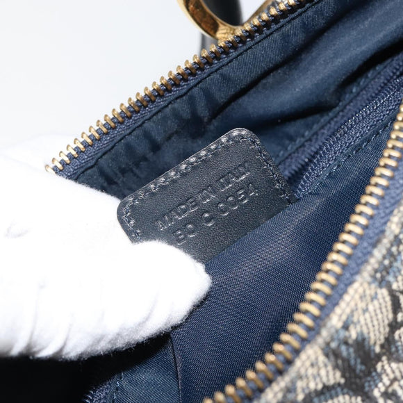 Christian Dior Trotter Canvas Boston Bag Navy Gold Auth 151399V