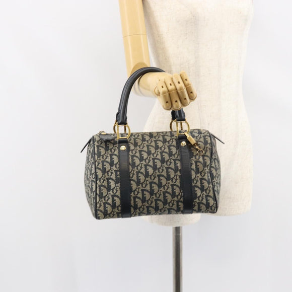Christian Dior Trotter Canvas Boston Bag Navy Gold Auth 151399V