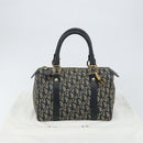 Christian Dior Trotter Canvas Boston Bag Navy Gold Auth 151399V-12