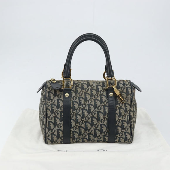 Christian Dior Trotter Canvas Boston Bag Navy Gold Auth 151399V