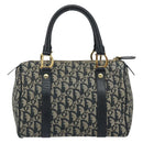 Christian Dior Trotter Canvas Boston Bag Navy Gold Auth 151399V-2