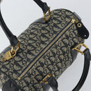 Christian Dior Trotter Canvas Boston Bag Navy Gold Auth 151399V-6