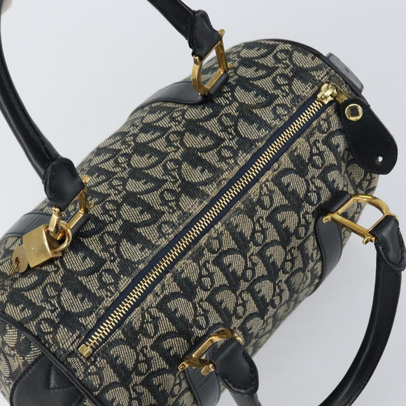 Christian Dior Trotter Canvas Boston Bag Navy Gold Auth 151399V