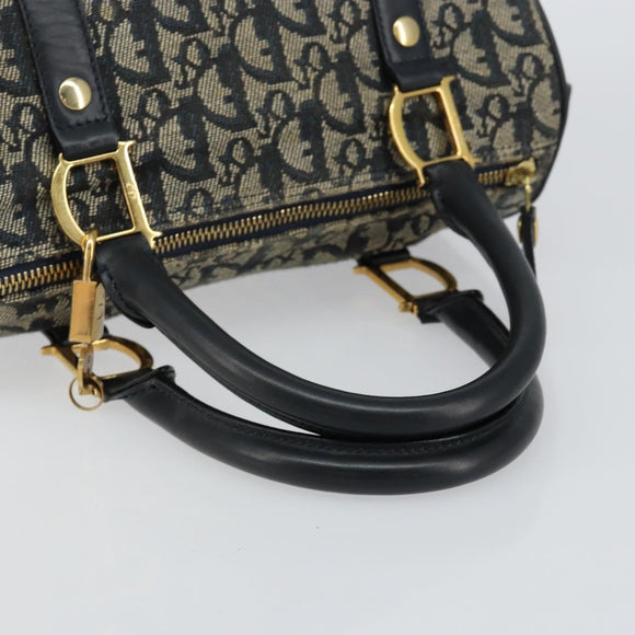 Christian Dior Trotter Canvas Boston Bag Navy Gold Auth 151399V