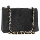 CHANEL Matelasse Chain Shoulder Bag Lamb Skin Black Gold CC Auth 151404-1
