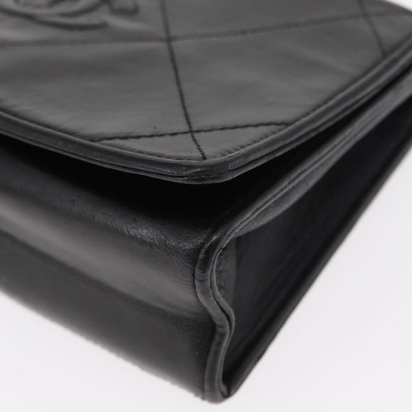 CHANEL Matelasse Chain Shoulder Bag Lamb Skin Black Gold CC Auth 151404