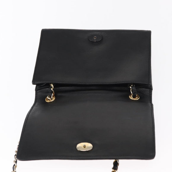 CHANEL Matelasse Chain Shoulder Bag Lamb Skin Black Gold CC Auth 151404