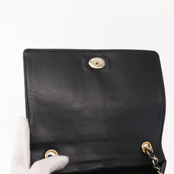 CHANEL Matelasse Chain Shoulder Bag Lamb Skin Black Gold CC Auth 151404