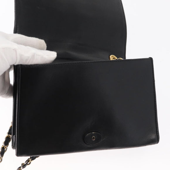 CHANEL Matelasse Chain Shoulder Bag Lamb Skin Black Gold CC Auth 151404