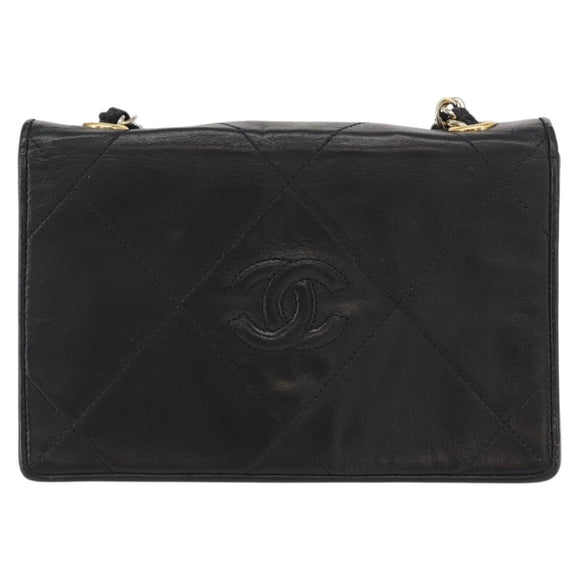 CHANEL Matelasse Chain Shoulder Bag Lamb Skin Black Gold CC Auth 151404