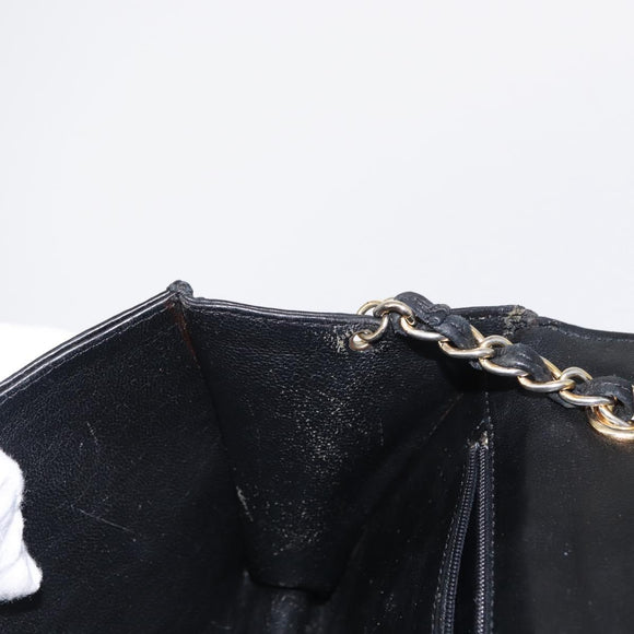 CHANEL Matelasse Chain Shoulder Bag Lamb Skin Black Gold CC Auth 151404