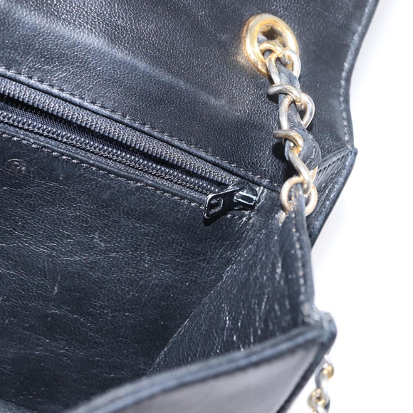 CHANEL Matelasse Chain Shoulder Bag Lamb Skin Black Gold CC Auth 151404