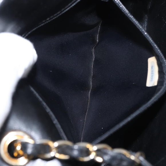 CHANEL Matelasse Chain Shoulder Bag Lamb Skin Black Gold CC Auth 151404