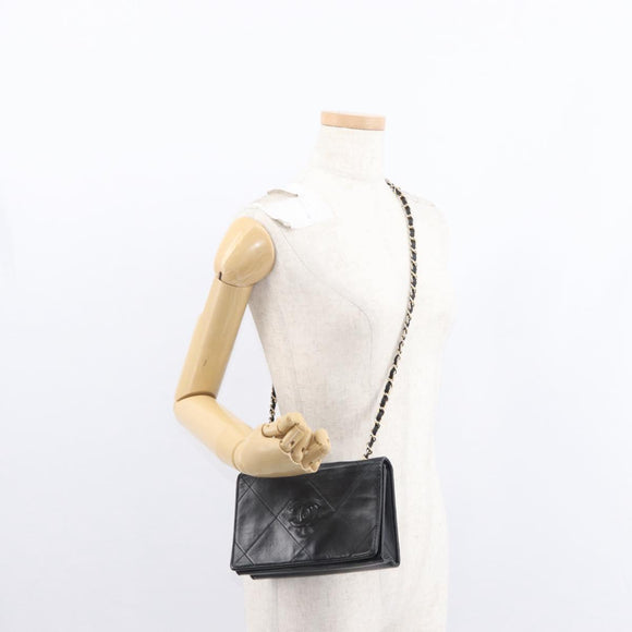 CHANEL Matelasse Chain Shoulder Bag Lamb Skin Black Gold CC Auth 151404