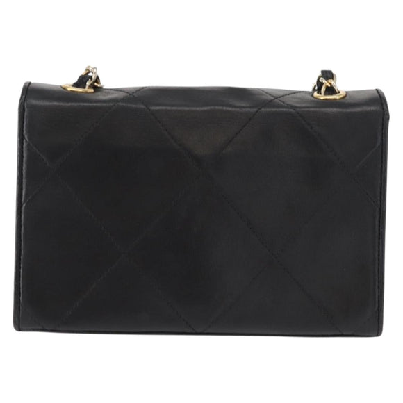 CHANEL Matelasse Chain Shoulder Bag Lamb Skin Black Gold CC Auth 151404