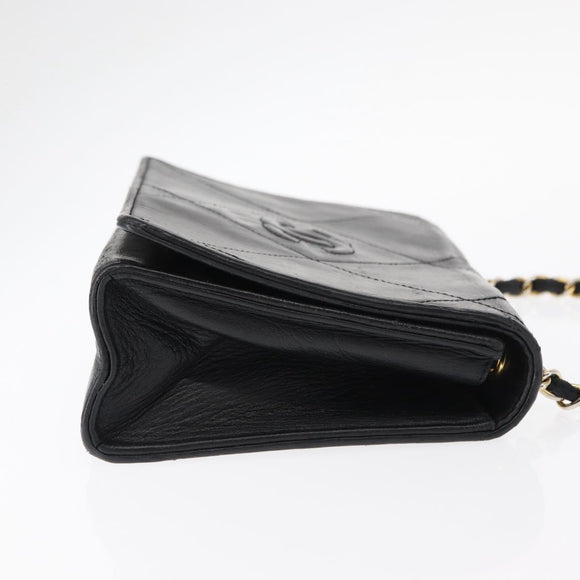 CHANEL Matelasse Chain Shoulder Bag Lamb Skin Black Gold CC Auth 151404