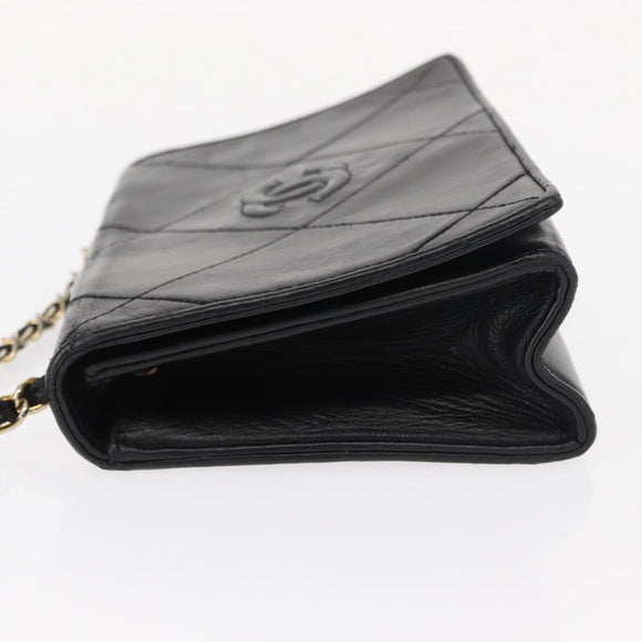 CHANEL Matelasse Chain Shoulder Bag Lamb Skin Black Gold CC Auth 151404