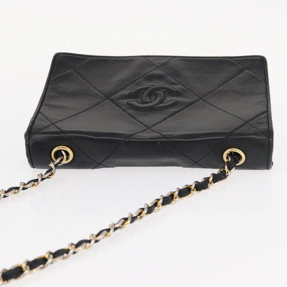CHANEL Matelasse Chain Shoulder Bag Lamb Skin Black Gold CC Auth 151404