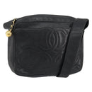 CHANEL Triple COCO Mark Shoulder Bag Caviar Skin Black Gold CC Auth 151405-1