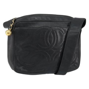 CHANEL Triple COCO Mark Shoulder Bag Caviar Skin Black Gold CC Auth 151405