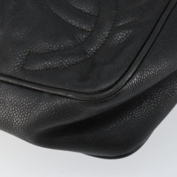 CHANEL Triple COCO Mark Shoulder Bag Caviar Skin Black Gold CC Auth 151405