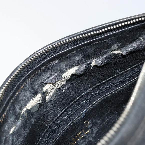 CHANEL Triple COCO Mark Shoulder Bag Caviar Skin Black Gold CC Auth 151405