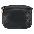 CHANEL Triple COCO Mark Shoulder Bag Caviar Skin Black Gold CC Auth 151405-2