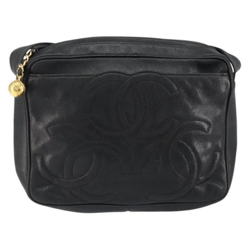 CHANEL Triple COCO Mark Shoulder Bag Caviar Skin Black Gold CC Auth 151405 - 0