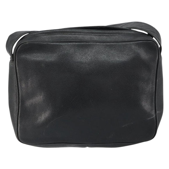 CHANEL Triple COCO Mark Shoulder Bag Caviar Skin Black Gold CC Auth 151405