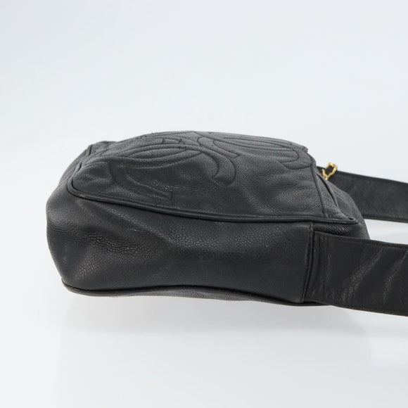 CHANEL Triple COCO Mark Shoulder Bag Caviar Skin Black Gold CC Auth 151405