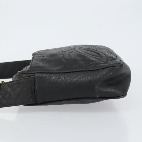 CHANEL Triple COCO Mark Shoulder Bag Caviar Skin Black Gold CC Auth 151405