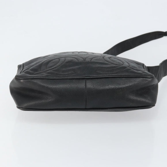 CHANEL Triple COCO Mark Shoulder Bag Caviar Skin Black Gold CC Auth 151405