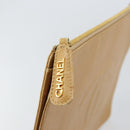 CHANEL COCO Mark Document Case Clutch Bag Caviar Skin Beige Gold CC Auth 151406-9