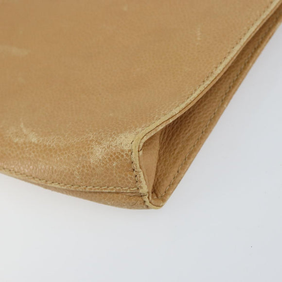 CHANEL COCO Mark Document Case Clutch Bag Caviar Skin Beige Gold CC Auth 151406