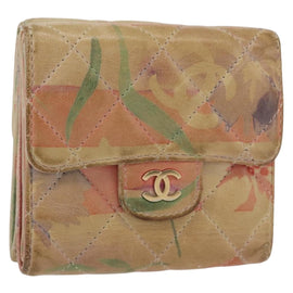 CHANEL Matelasse Compact Wallet Lamb Skin Multicolor CC Auth 151409