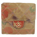CHANEL Matelasse Compact Wallet Lamb Skin Multicolor CC Auth 151409-3