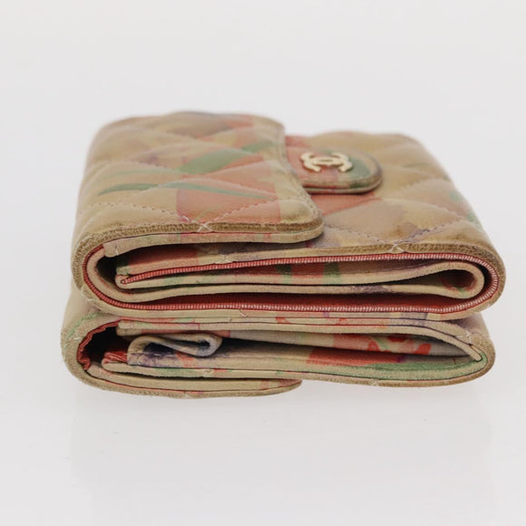 CHANEL Matelasse Compact Wallet Lamb Skin Multicolor CC Auth 151409
