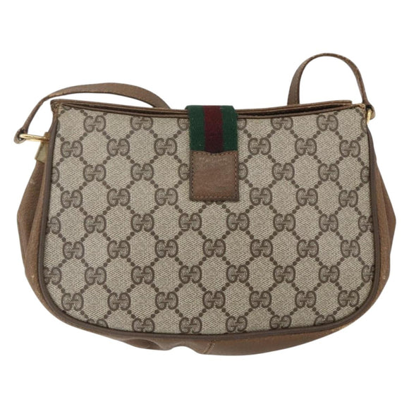 GUCCI GG Supreme Web Sherry Line Bag PVC Beige Gold 116 02 024 Auth 151431