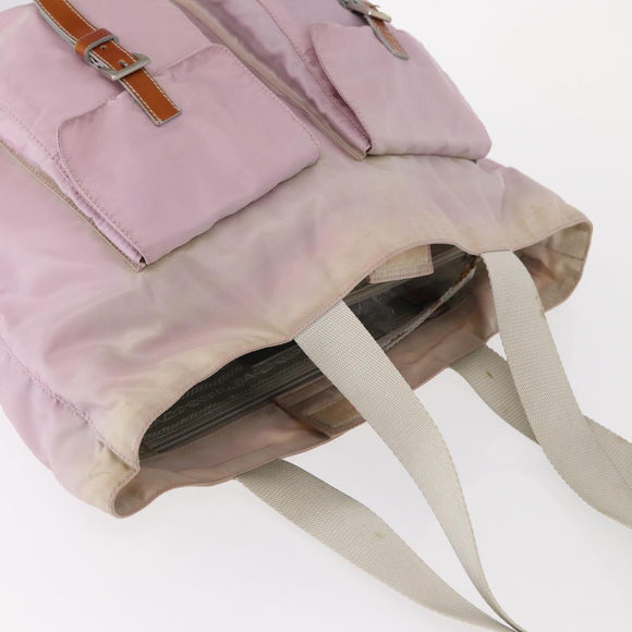 PRADA Tote Bag Nylon Pink Silver Auth 151432