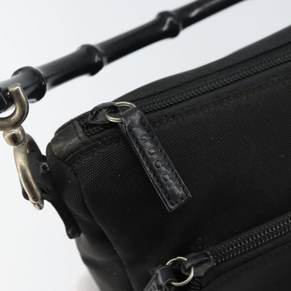 GUCCI Bamboo Shoulder Bag Nylon Black Silver 000 0509 Auth 151436