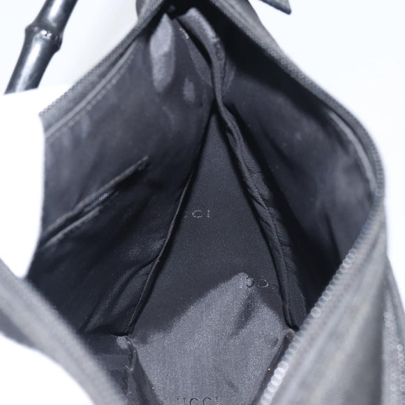 GUCCI Bamboo Shoulder Bag Nylon Black Silver 000 0509 Auth 151436