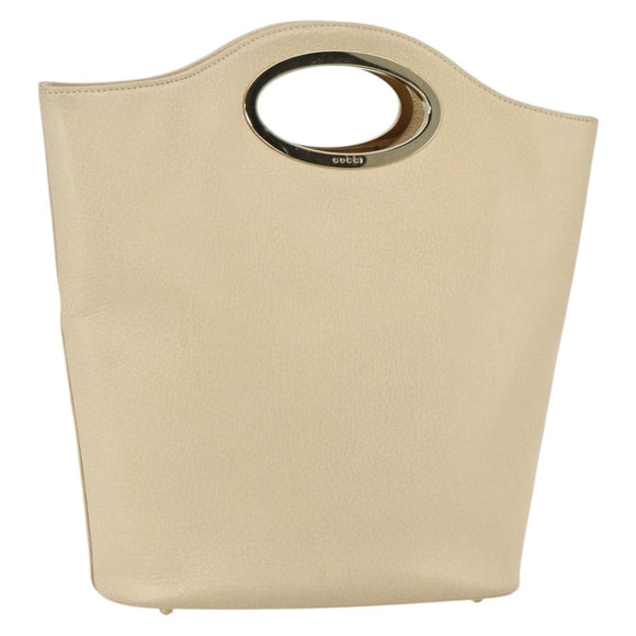 GUCCI Hand Bag Leather Beige Gold 000 1013 0556 Auth 151437